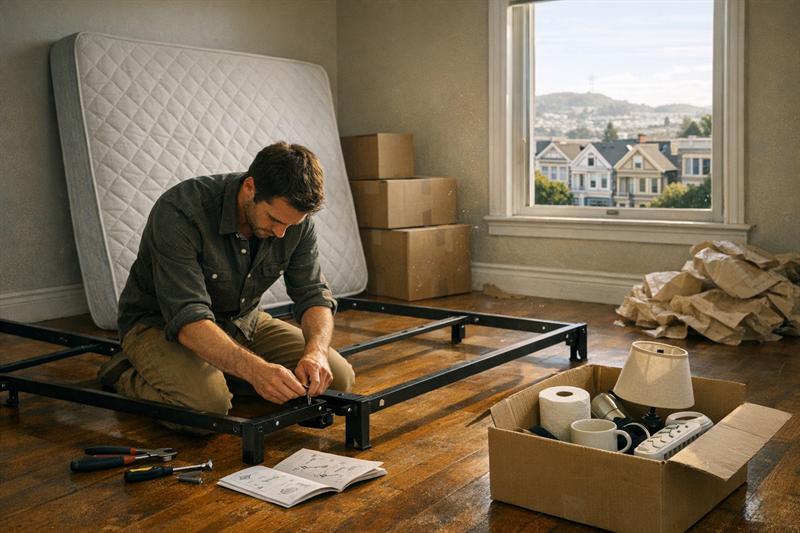 Moving boxes stacked and ready for a Bay Area move
